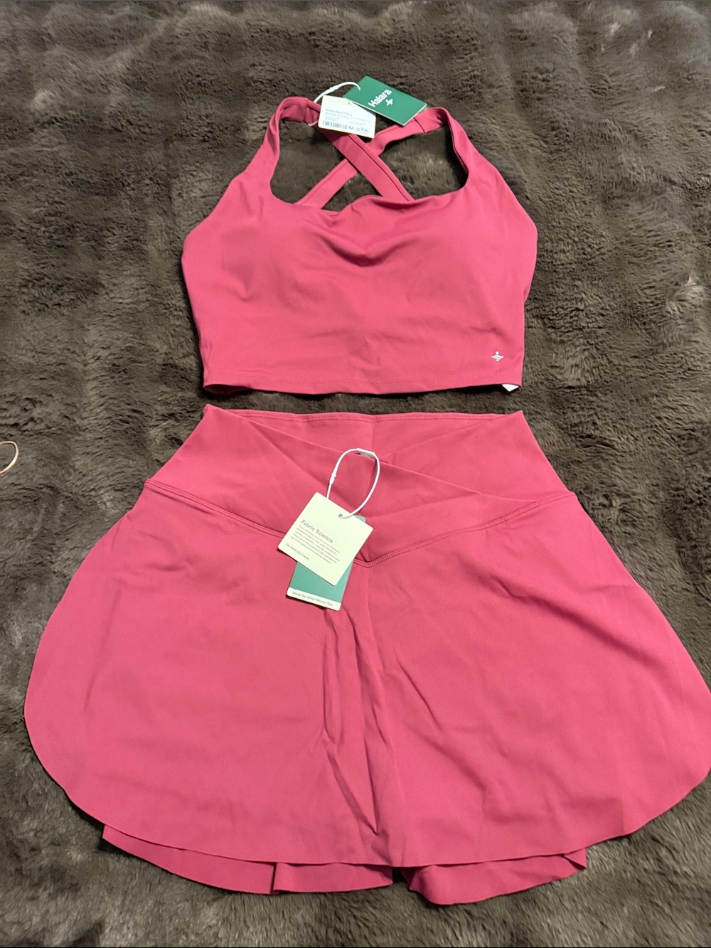 HALARA Rose-Coral Crossback Sports Bra with Matching Active Skort